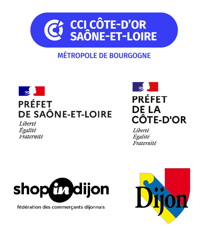 Logos de la CCI Côte d'Or et Saône-et-Loire, Préfecture de Côte-d'Or, Préfecture de Saône-et-Loire, ville de Dijon, Shop in Dijon